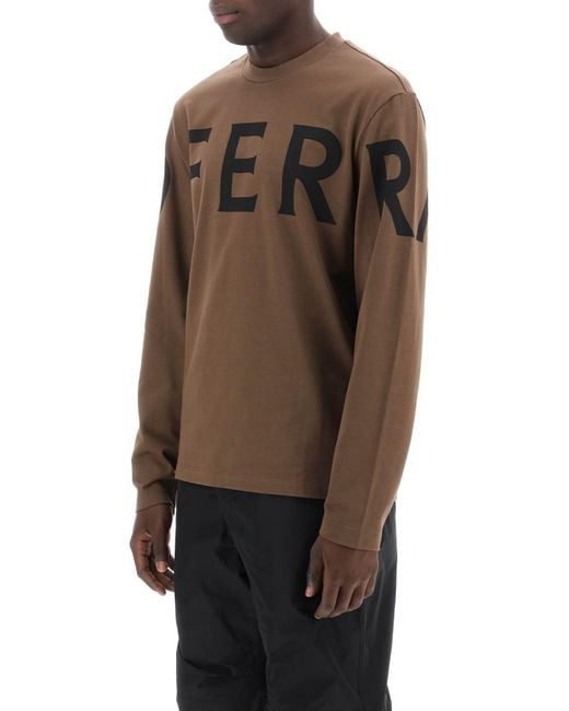 Ferragamo Brown Long Sleeve T-Shirt With Oversized Logo for men