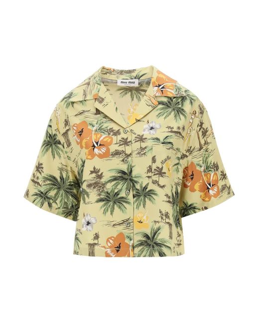Miu Miu Yellow Hawaii Silk Boxy Shirt