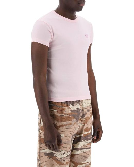 T-Shirt Girocollo Con Patch Logo di Acne in Pink
