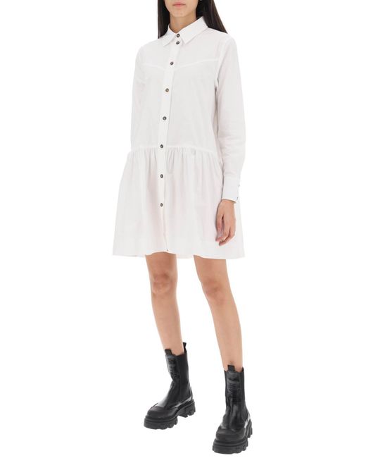 Ganni White Organic Cotton Mini Shirt Dress