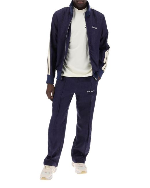Palm Angels Blue Linen Joggers With Side Stripes for men