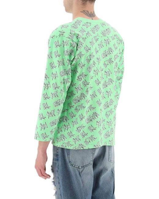 ERL Green 'waffle' Long Sleeved T Shirt With All Over Print for men