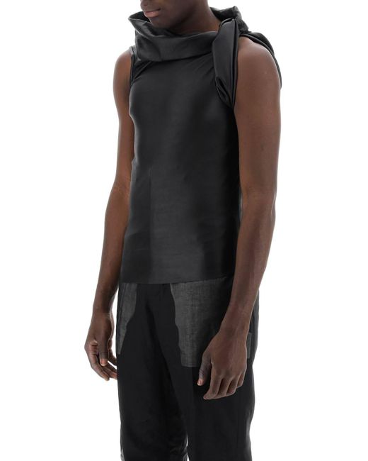 Rick Owens Black Asymmetric Leather Top With Unique for men