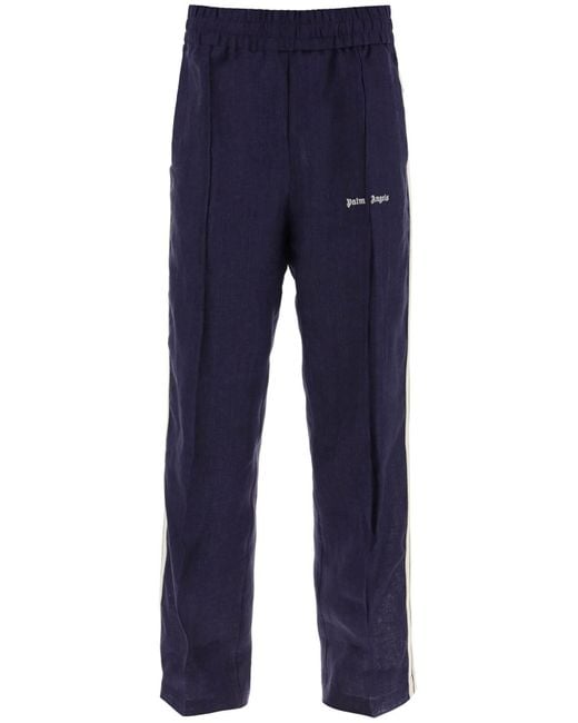 Palm Angels Blue Linen Joggers With Side Stripes for men