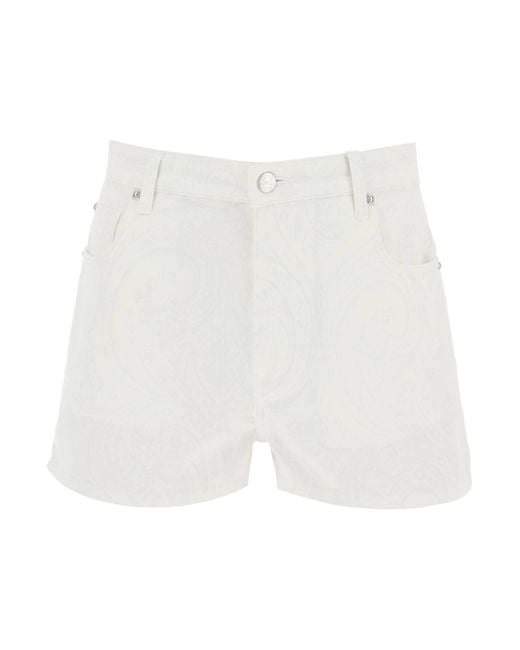 Etro White Paisley Denim Shorts