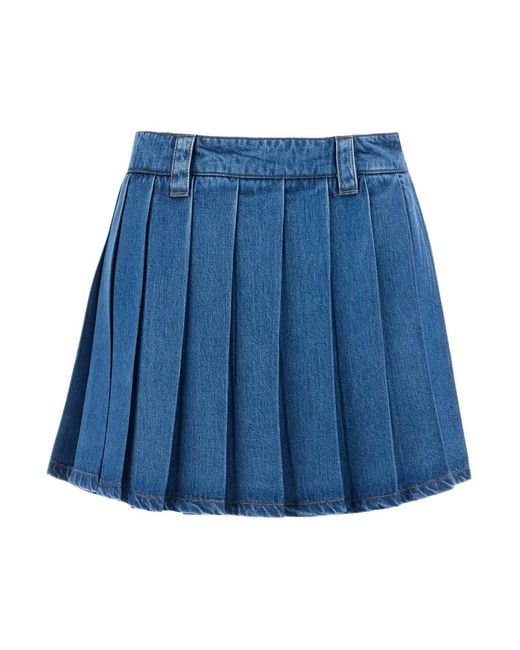 Miu Miu Blue Lightweight Denim Pleated Mini Skirt