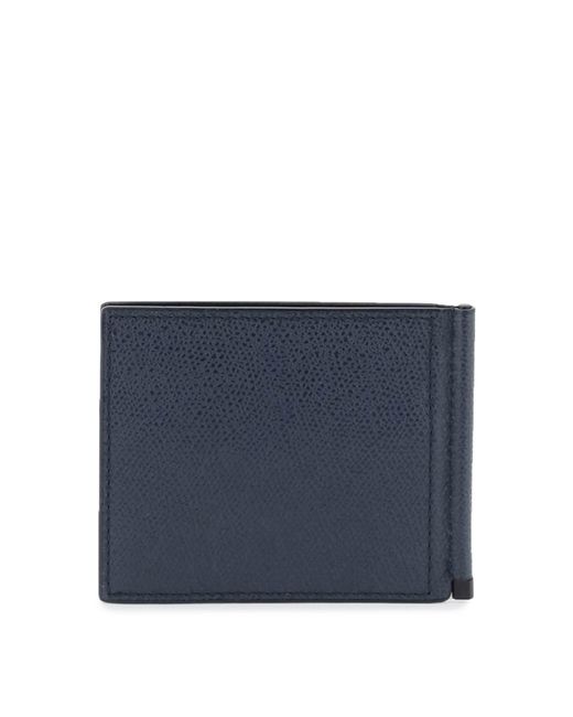 Valextra Blue Leather Bifold Money Clip Wallet for men