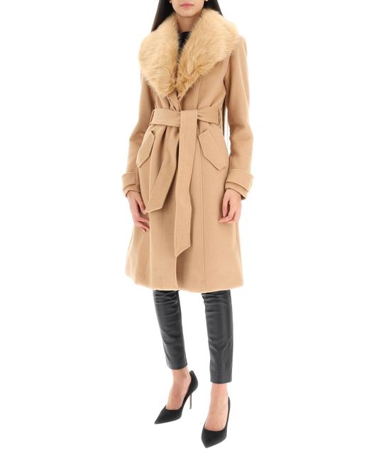 MARCIANO BY GUESS 'romina' Coat With Detachable Collar in Natural | Lyst