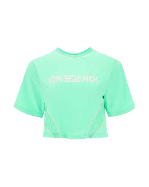 Fendi Green Lycra Cropped T-Shirt With Logo