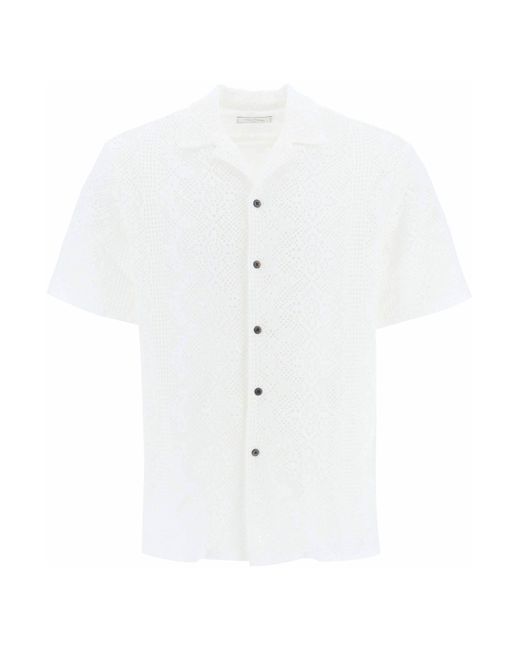 Portuguese Flannel White Grandma Knit Short-sleeved Crochet Shirt for men