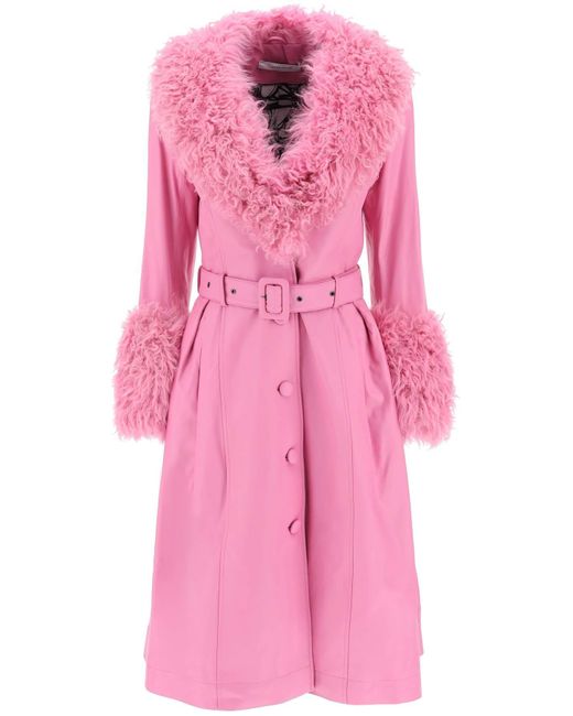 Saks Potts Pink Foxy Leather And Shearling Long Coat