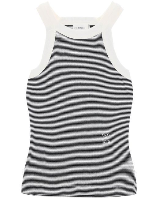 Closed Gray Striped Racer Tank Top