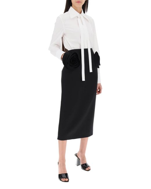 Valentino Garavani Black Crepe Couture Pencil Skirt With Rose Appliqués