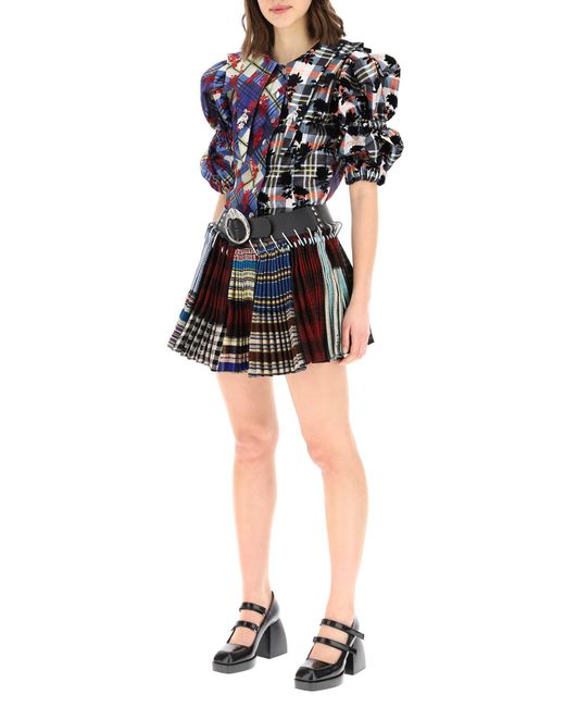 Chopova Lowena Patchwork Pleated Mini Skirt With Belt in Chopova Lowena Patchwork Pleated Mini Skirt With Belt in