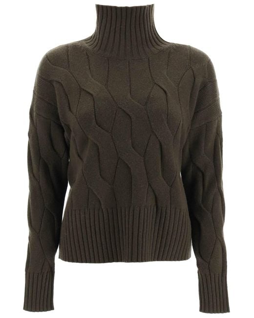 Max Mara Studio Black 'elgar' Cable Knit Turtleneck Sweater