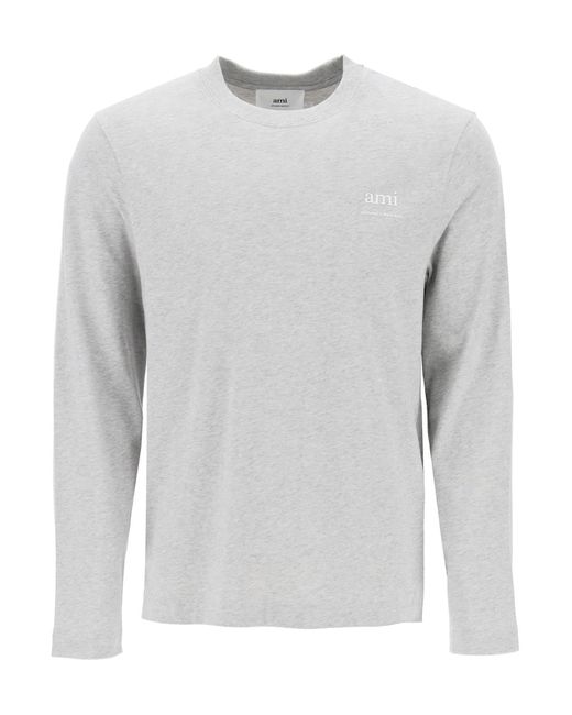 AMI Gray Long-Sleeved Cotton T-Shirt For