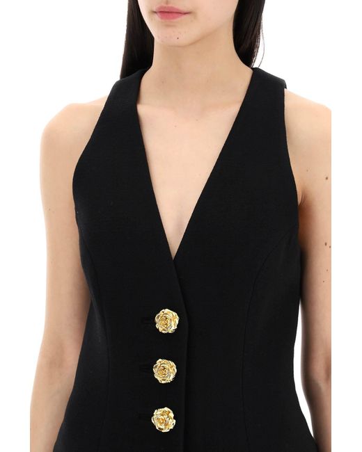 Balmain Black Tailored Vest With Rose Buttons