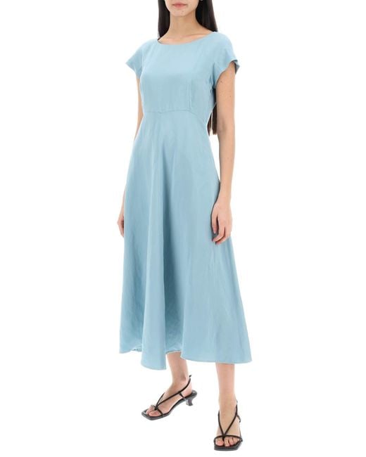 Weekend by Maxmara Blue Midi Dress In Viscose And Linen Satin Fabric