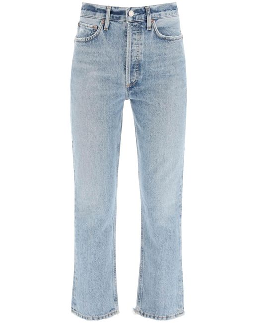 Agolde Blue High Rise Straight Crop Jeans