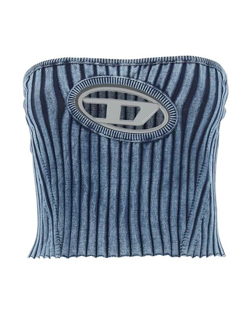DIESEL Cotton Logo Cutout Top in Blue Lyst