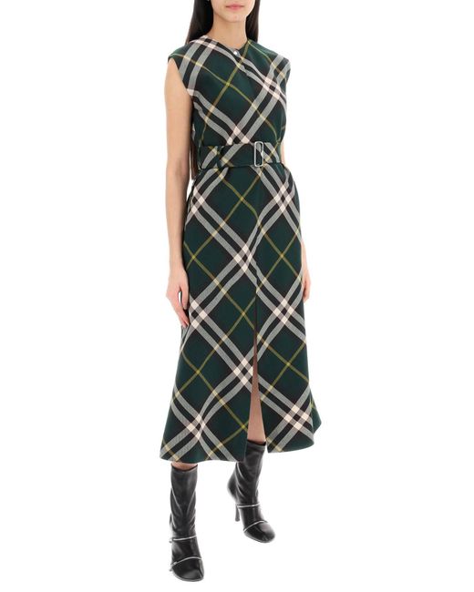 Burberry Green Ered Wool Midi Dress
