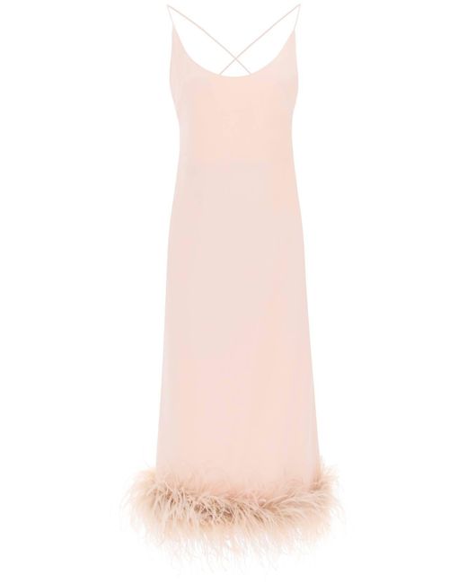 Miu Miu Pink Feather-Trimmed Slip Dress
