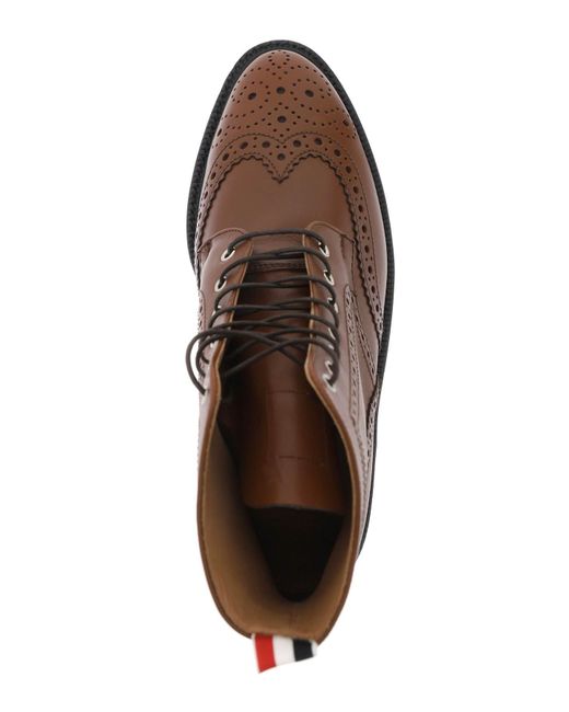 Thom Browne Wingtip Ankle Boots With Brogue Details in Brown for