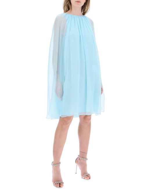 Max Mara Blue Mini Flared Silk Chiffon Dress