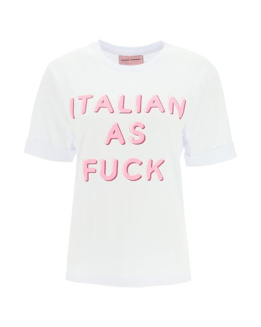 Chiara Ferragni White "italian As Fuck" Print T-shirt M Cotton