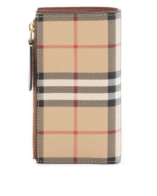 Burberry Check Bi Fold Wallet in Natural | Lyst UK