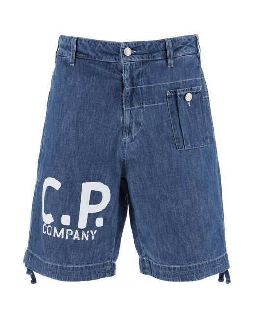 C P Company Blue Denim Utility Bermuda Shorts For for men