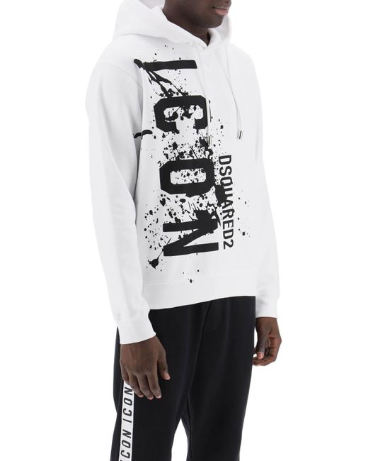 DSquared² White Cool Fit Hoodie With Icon Splash Print for men