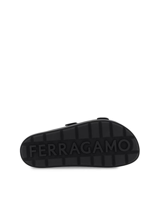 Ferragamo Black Slides With Gancini Buckles for men