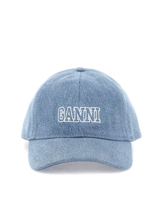 Ganni Blue Baseball Cap With Logo Embroidery