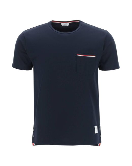 Thom Browne Blue T-Shirt With Chest Pocket for men