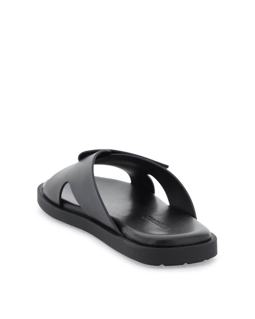 Ferragamo Black Leather Slides for men