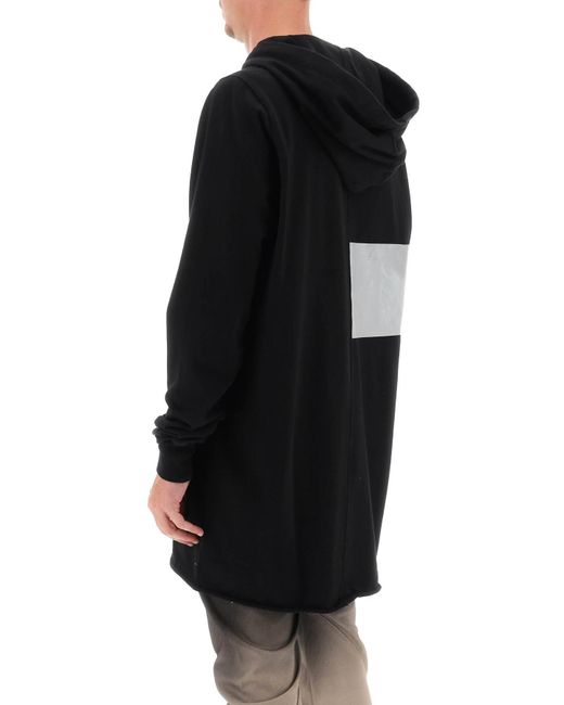 Rick Owens Black Maxi Hoodie With Logo Print for men