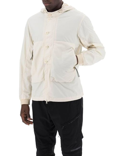 C P Company White "Flatt Nylon Goggle Jacket for men