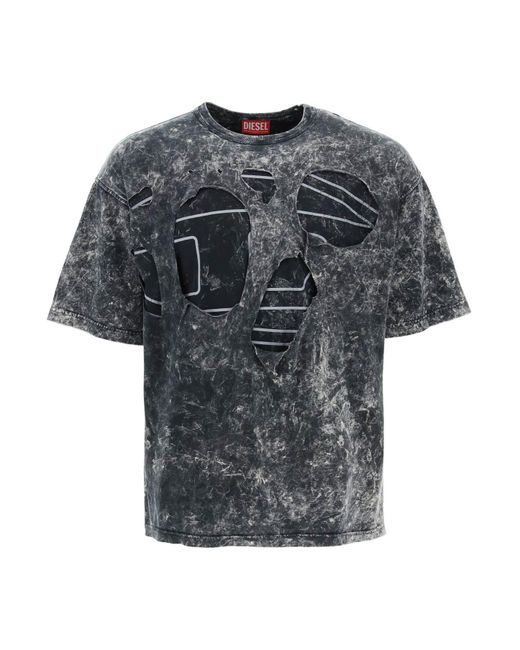 DIESEL Gray Destroyed T-Shirt With Peel for men