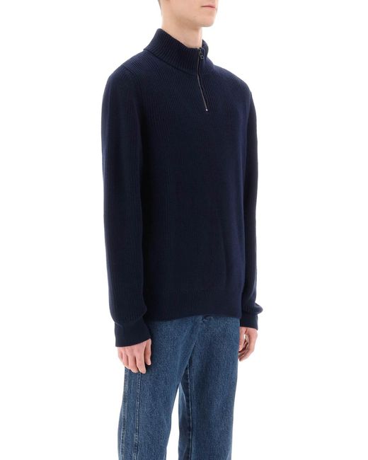 A.P.C. Blue Sweater With Partial Zipper Placket for men