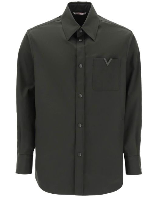 Valentino Garavani Black Snap-up Overshirt In Stretch Nylon for men