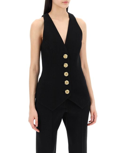Balmain Black Tailored Vest With Rose Buttons