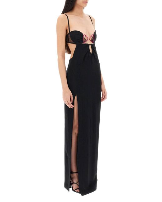 Nensi Dojaka Black Long Dress With Heart Detail