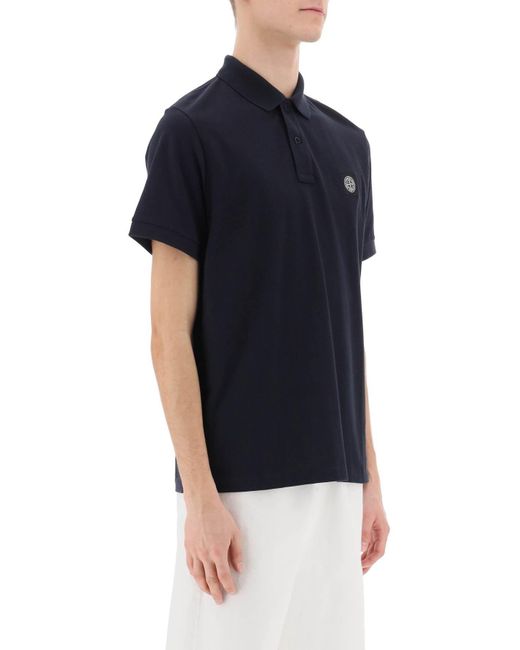 Stone Island Blue Slim Fit Polo Shirt With Logo Patch for men