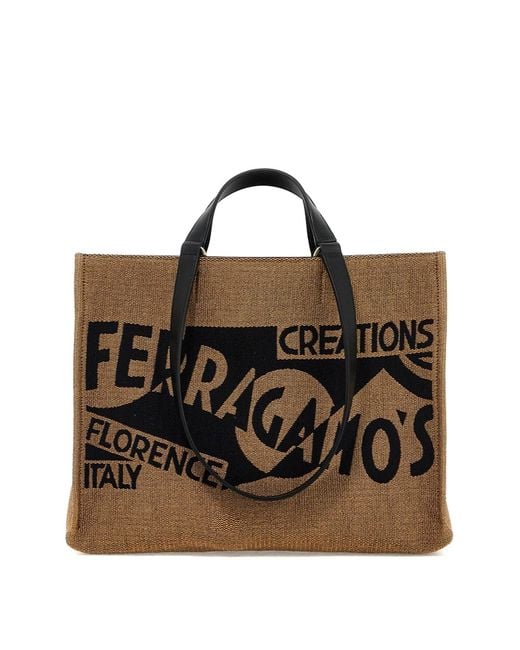 Ferragamo Black Logo Printed Tote Bag (M)