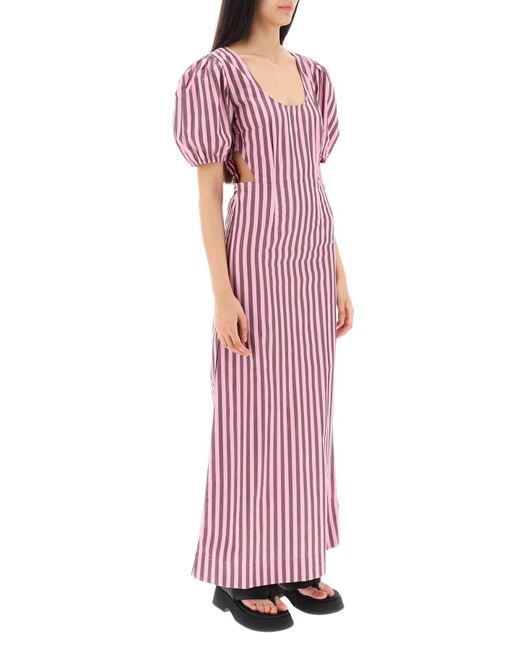 Ganni Purple Striped Maxi Dress With Cut-Outs