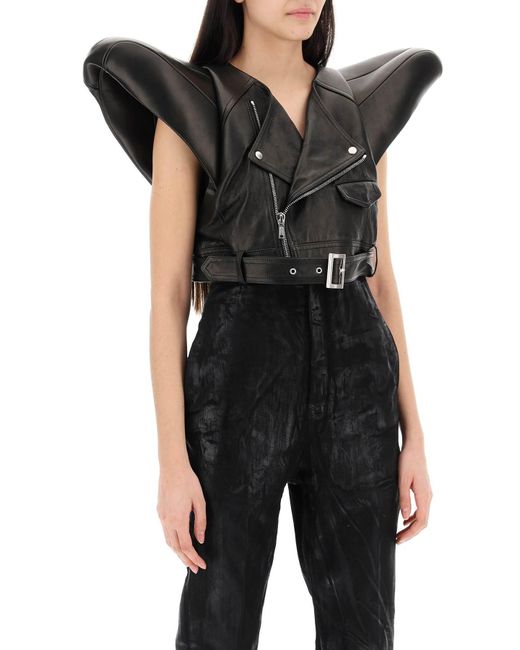 Rick Owens Black Leather Art Vest For