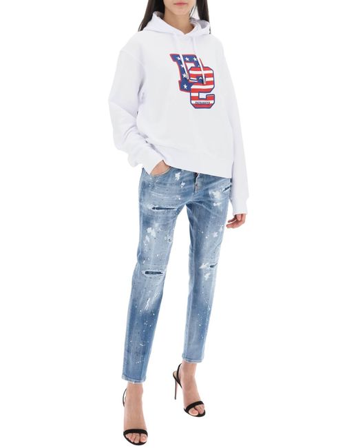 DSquared² Blue Cool Girl Jeans In Medium Ice Spots Wash