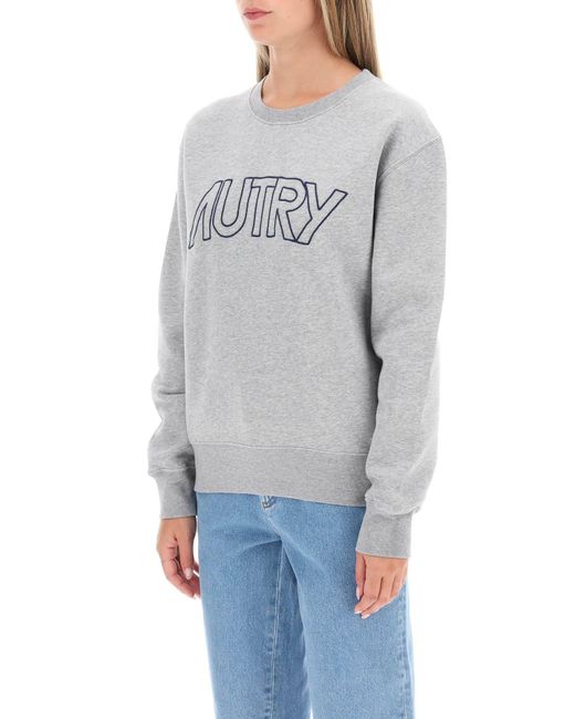 Autry Gray Crew Neck Sweatshirt With Logo Embroidery