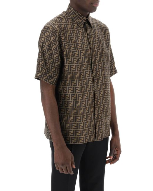 Fendi Brown Silk Ff Shirt for men